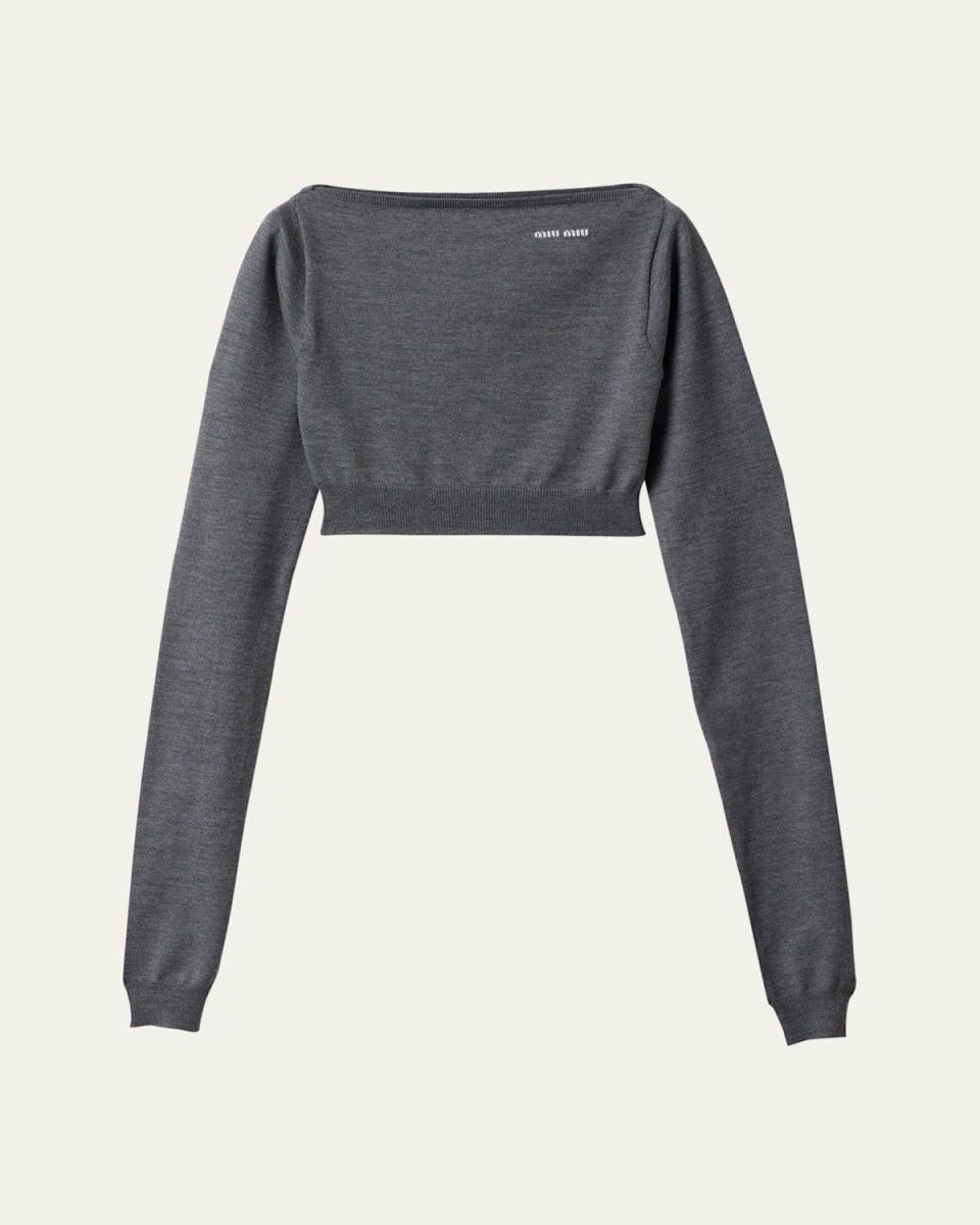 Boat-Neck Long-Sleeve Crop Sweater